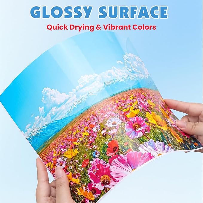 150 Sheets Glossy Sticker Paper, 8.5in x 11in Sticker Paper for Inkjet Printer, Self-adhesive Printable Sticker Papers, Vibrant Colors, Dries Quickly, US Letter Size