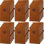 Qeeenar 24 Pack Leather Notebook Journals Bulk 5.7" x 8.3" Harder Cover A5 Journals for Writing Men Women Leather Travel Notebooks Daily Gifts for Office School (Brown)