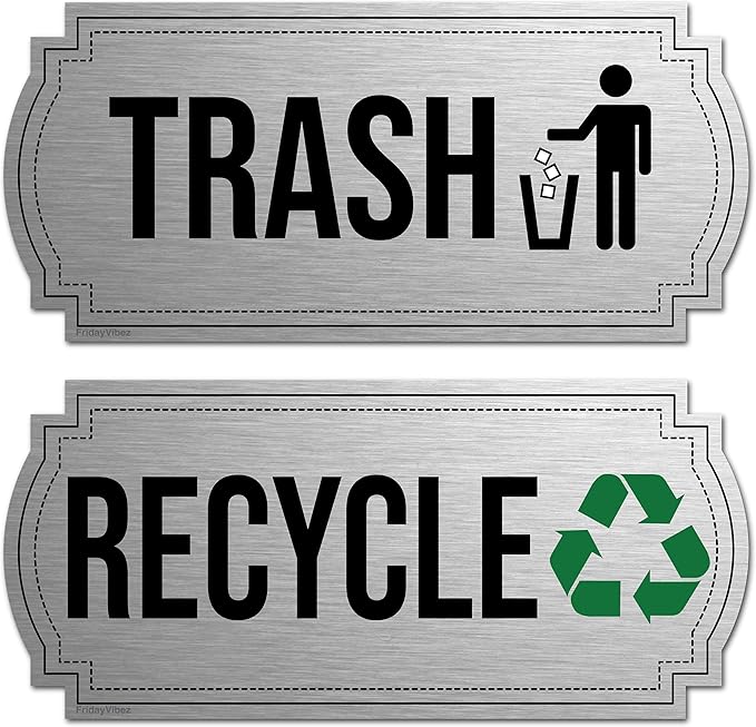 Recycle and Trash Magnets for Kitchen Cans and Recycling Bins, Dual Trash and Recycle Magnet for Garbage Can Logo Symbol, 2 Magnetic Sticker Adhesives, 6.5x3 Inch Elegant Design Home Outdoor Waste Bin