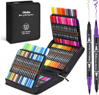 Ohuhu Markers for Adult Coloring Books: 100 Colors Brush Pens Dual Brush Fine Tip Drawing Pens Water-Based Coloring Markers for Calligraphy Bullet Journal with Carrying Case - Maui - Black