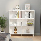 Chyanmoo Wood Cube Storage Organizer White Bookshelf - 3-Tier Freestanding Storage Cabinet with Legs for Home Office, 7-Cubes Open Shelf