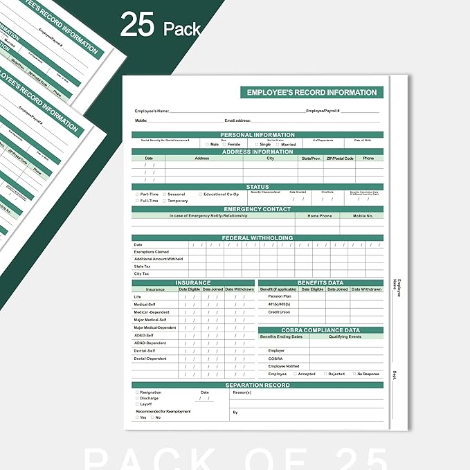 Employee Personnel File Folders,25-Pack, 9.5x11.5 Inch, Letter Size, Heavyweight Cardstock with 2 Secure Pockets,for HR Documents Organization