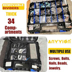 Anyyion Small Parts Organizer, 34-Compartments Double Side parts organizer with Removable Dividers for Hardware, Screws, Bolts, Nails, Beads, Jewelry. (1, Blue)