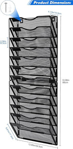 Solinxe Wall File Holder, 12 Pockets Hanging File Folder, Paper Organizer Storage, Document Rack, Mail Holder, Magazine Rack, Wall Organizer for Office, Black