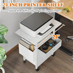GYIIYUO 2 Drawer File Cabinet with 24'' Extended Desktop, Mobile Filing Cabinet, Rolling File Cabinet with Side Bag, Fabric Drawer, Fits A4/Letter Size, Printer Stand Home Office, White