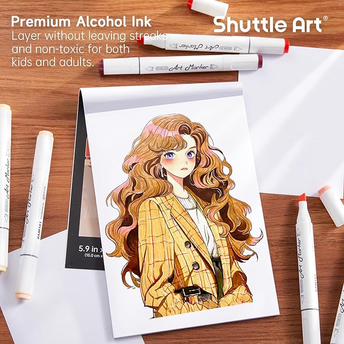 Shuttle Art 36 Colors Skin Tone&Hair Art Markers, Dual Tip Alcohol Based Marker Pen Set Contains 1 Blender 1 Carrying Case 1 Marker Pad Perfect for Kids & Adults Portrait,Comic, Anime, Manga
