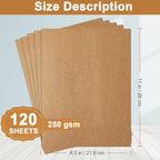 Silunkia 120 Sheets Brown Cardstock 8.5 x 11 Kraft Paper, 92lb Thick Printer Paper Card Stock for Greeting Cards, Stationery, Wrapper, Office Printing, Crafts, Invitations