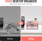 SHARKWOODS Wood Desk Organizer, 3 Tier Paper Tray Organizer for Desk with Adjustable Storage Shelves, Desktop File Organization Paper Sorter Mail Holder for Office Home Classroom, Pink