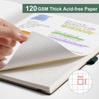 AHGXG Graph Paper Notebook - Grid Notebook Journal, 120 GSM Thick Graph Paper, Large B5 Notebook 96 Pages, Leather Softcover, for Graphing, Writing, Math, Engineering, 7.6'' X 10'' - Green