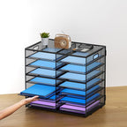 Lavatino 14 Compartments Paper Organizer for Desk, Mesh Literature Organizer, Mail File Sorter Tray with Handle, Desktop Mailbox for Office Classroom Home, Black