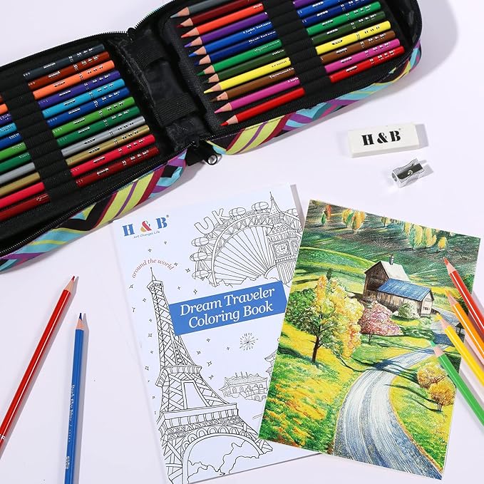 H & B 72 Colored Pencils Set, Art Pencil Kit for Adult Coloring,Oil Based Soft Core, Ideal for Coloring Sketching Shading,Art Set for Kids Teens Beginner Wooden Color Pencils