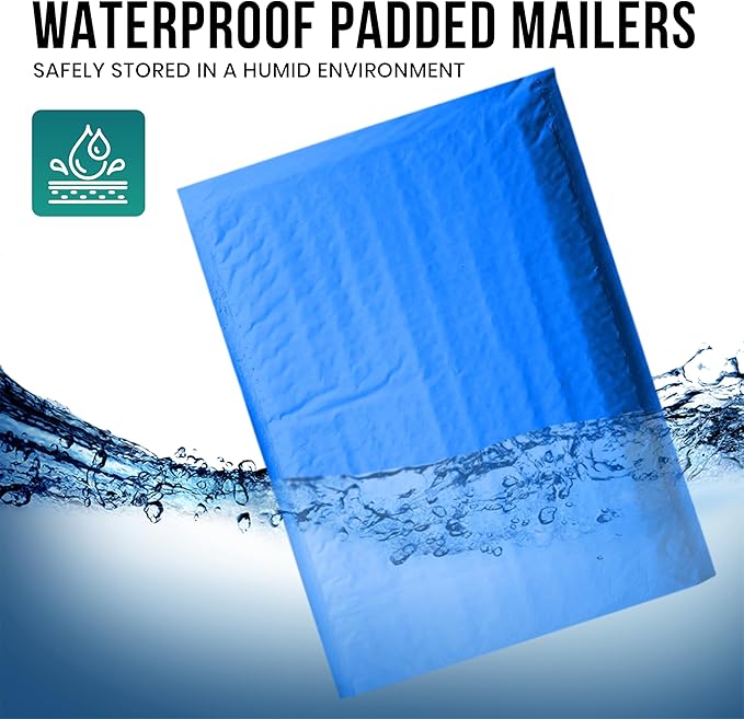 Levex - #000 4" x 8" [5 Pack] Blue Poly Bubble Mailers, Padded Envelope Mailers, Packing Envelope & Mailing Bags for Shipping