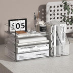 FANXIYQ 4-Tier Clear Acrylic Paper Tray Organizer for Desk with 2 Matching Bookends – Stackable Letter Tray Set, Stackable Paper Trays, Acrylic Desk Accessories/File Organizer, Office Organizer