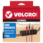 Velcro Brand Cord Organizer for Desk & Nightstand, Valentine’s Gift for Him, 5 Cable Slots with Sleeve Routing, Adhesive Wire Holder for Cord Management, Home, Office & Gaming, Black 2 Pack