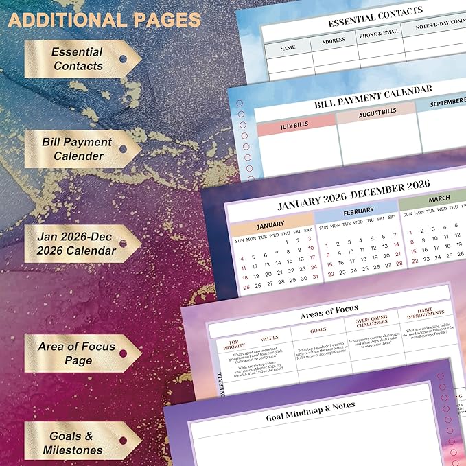 CAGIE 2026 planner weekly and monthly: 12 Months Jan 2026 - Dec 2026 Hardcover Yearly Daily Planner 2026 monthly planner 8.5 x 11, Large Spiral Bound Calendar Planner for Women Weekly Agenda with Tabs Stickers, Purple Marble
