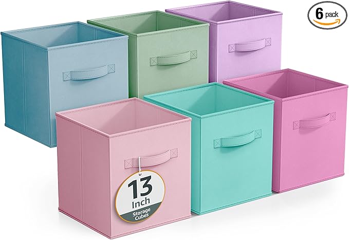 Sorbus Fabric Storage Cubes - 6 Foldable Storage Bins for Organizing Pantry, Cubbies, Toy Box - Clothes Storage & Closet Organizer - 13 Inch Collapsible Cube Baskets for Shelves with Handle