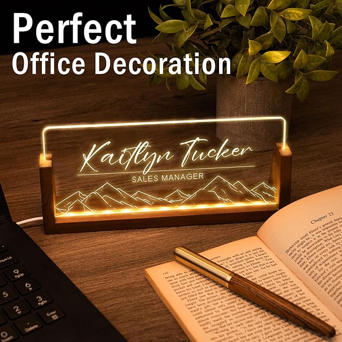 Desk Name Plate Personalized, Custom Office Light Up Name Plate for Desks, Desk Decorations for Women Men Office, Employee Appreciation Gifts for Coworkers