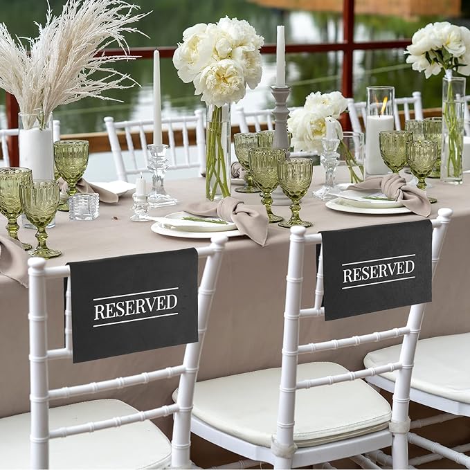 Buryeah 12 Pcs Reserved Seating Signs for Chairs Church Pew Reserved Chair Signs Placeholder with Printed Words for Weddings Parties Celebrations Receptions Church or Event (Black,White)