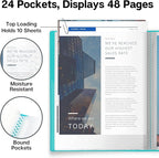 Dunwell Presentation Binder 24-Pocket, Displays 48 Pages, 8.5x11 Portfolio Binder with Plastic Sleeves, Storage and Organizer for Documents, Certificates, Projects, Photos (3 Pack, Aqua)
