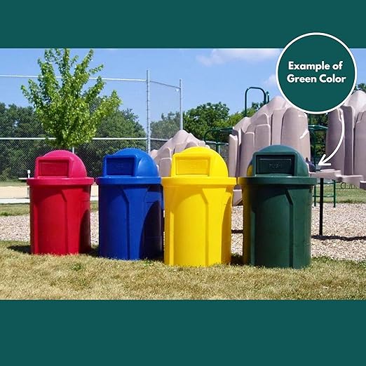Sturdy Essentials 42 Gallon Round 100% Recycled Plastic Indoor or Outdoor Commercial Trash Can with Easy Access Swing Top Lid | Industrial Strength | Great for Schools and Businesses - Green