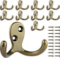 IBosins 10 Pack Heavy Duty Double Prong Coat Hooks Wall Mounted with 20 Screws Retro Double Hooks Utility Hooks for Coat, Scarf, Bag, Towel, Key, Cap, Cup, Hat