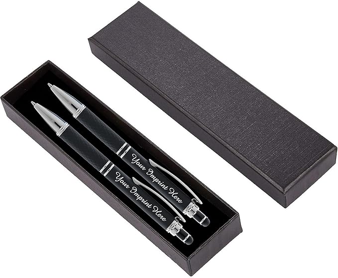 ExpressDesigns™ - Personalized Pens Gift Set - 2 Pack of Soft Touch Metal Pens w/gift box - Luxury Ballpoint Pen Custom Engraved with Name or Message (Black)
