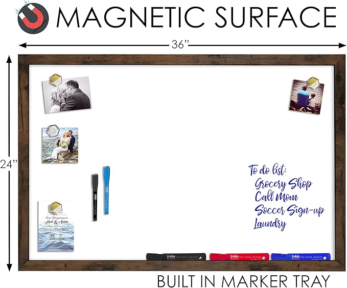 Loddie Doddie Magnetic White Board - 24 in x 36 in, Engineered Wood Frame - Easy Clean Magnetic Dry Erase Board for Wall - Built-in Marker Tray