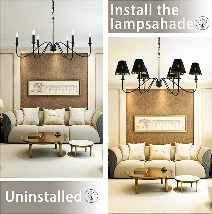 TAaMTYH small lamp shade chandelier shades set of 6，Fabric Lampshade for Wall Lamp，chandelier shades，small table lamps，For Cutting Edge bulbs, Clip-on Fitter Lampshade，3" X 6" X 5"