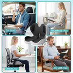 Memory Foam Seat Cushion,Office Chair Cushion with Lumbar Support,L-Shape Ergonomic Cushions with Strap,Non-Slip Sciatica,Hemorrhoids, Tailbone Pain Relief for Office Workers,Driver (Black+Light Gray)