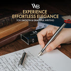 Wordsworth & Black Fountain Pen Set, 18K Gilded Medium Nib, Includes 24 Pack Ink Cartridges, Ink Refill Converter & Gift Box, Gold Finish, Calligraphy, [Silver Chrome], Perfect for Men & Women