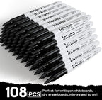 INTUNO Dry Erase Markers, 108 Count Black, Fine tip, Low-Odor, Perfect for Office, Teaching, Meeting, Presentation, Classroom, Home