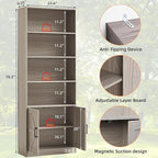 RWYHG 70in Tall Bookshelf 6 Tier Bookcase with Barn Doors and Adjustable Shelf, Oak Grey Farmhouse Book Shelves with Storage Cabinet, Wood Floor Standing Display Bookshelve for Bedroom, Living Room