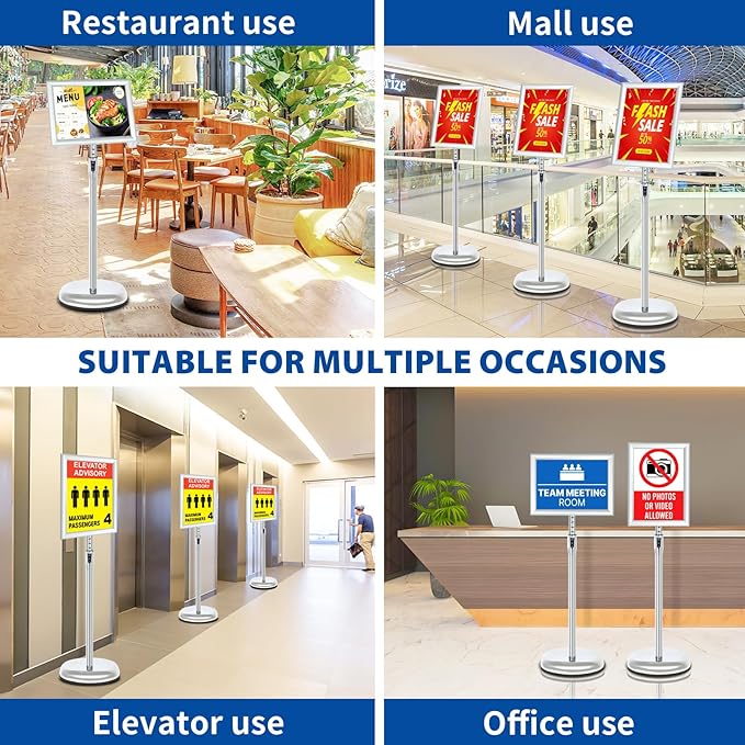 VAIIGO 6Packs Floor Standing Sign Holder Stands for Display 8.5x11Inch Pedestal Poster Sign Stand, Adjustable Sign Holder Stand for Vertical & Horizontal View Sign Display Stand, Silver