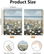 Beach Wildflowers Hardcover Spiral Notebooks - Coastal Boho Farmhouse Flowers Nautical Sea Journal for Women, Ocean Themed Gifts for Beach Lovers, White and Blue Daisy Seaside Notebook 5.5x8.3 Inch