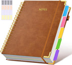 Hardcover Spiral Notebook 8.5"x11" Journal with Removable Dividers Tabs, 300 Pages Leather 5 Subject Notebook College Ruled, Large A4 Notebooks for Work School, Journal for Women, A4 Light Brown