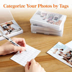 Lifewit 4x6 Photo Storage Box, 14 pcs Inner Photo Case with Lids, Clear Photo Organizers with 1 Sheet Label Sticker, Plastic Craft Storage Box for Seeds Sticker Cards Pictures Stamps Office Supplies