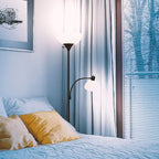 Brightech Sky Dome Plus LED Floor lamp, Torchiere Super Bright Floor Lamp with Reading Lamp for Living Rooms & Offices - Dimmable Tall Standing Lamp for Bedroom Reading - Black