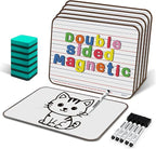 6 Pack Small White Boards, 9"x12" Double Sided Magnetic Dry Erase Boards Personal Handheld Whiteboards with Lines for Kids, Students, Teacher School, Include 6 Markers, 6 Erasers, 6X52 Pcs Letters
