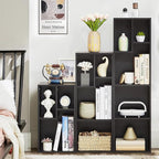 VECELO Narrow Bookshelf Set, Fits 9.3" × 10-12.8" Hardcovers, Cube Storage Bookcases, Free-Standing for Living Room, Bedroom, Home Office, 2/3/4-Tier, 3-Pack, Black