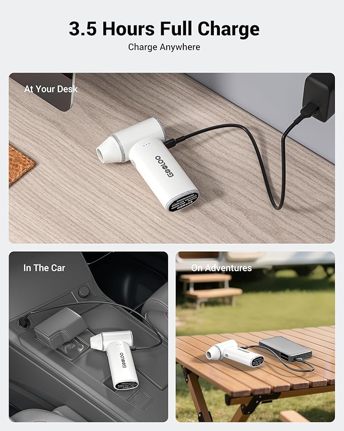 GOOLOO F3 Electric Air Duster- 150000RPM 52m/s Super Power Car Duster, Variable Speed Air Duster Rechargeable with Fast Charging, Mini Dust Blower for Computer, Keyboard, House, Outdoor and Car