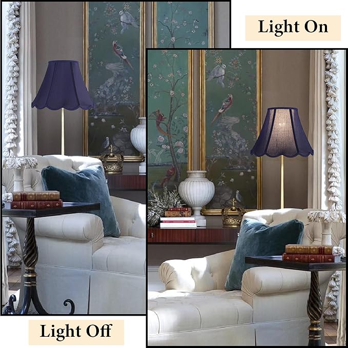 GOSO Medium Blue Scalloped Lamp Shade Set of 2, Replacement Braids with Petal Edges,6×13×9.8 Inch Spider Lamp Shade for Table Lamp,Floor Lamps Easy Assembly, Bell Shades for Living Room Art Decor