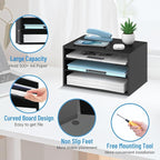 SHARKWOODS Wood Desk Organizer, 3 Tier Paper Tray Organizer for Desk with Adjustable Storage Shelves, Printer Stand Desktop File Organization Paper Sorter Mail Holder for Office Home Classroom, Black