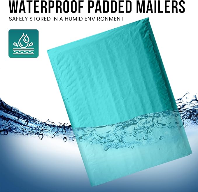 Levex - #000 4" x 8" [5 Pack] Teal Poly Bubble Mailers, Padded Envelope Mailers, Packing Envelope & Mailing Bags for Shipping