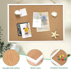 FEBSNOW Cork Board Bulletin Board 23 x 15.7 Inches with Rectangle White Frame Hanging Pin for Walls Office Message Board or Vision Board Decoration