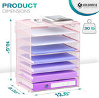 8 Tier Paper Letter Tray Organizer with Handles, Mesh Desk File Holder Storage Organization for Home School Classroom & Office (Pink)
