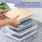CiWiVOKi 2 Pack Stackable Paper Tray, Acrylic File Organizer for Desk, Office Organizer and Storage for Desk Accessories, Notes, Books, File Paper, Document