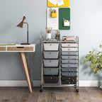 GOFLAME 15-Drawer Rolling Storage Cart, Craft Storage Cart with Removable Drawers & Lockable Wheels, Art Cart Supply Storage Organizer for Home Office Classroom, Gray Gradient