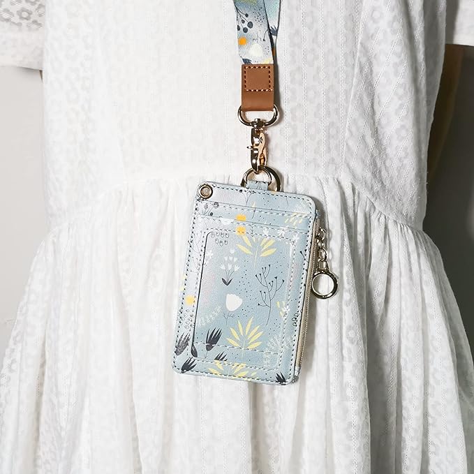 bolimoss Lanyard Wallet,Wallet Lanyard,lanyards for id Badges,lanyards for id Badges for Women,Lanyard Wallet for Women,Fashion Badge Holder with Zipper (Light Blue)