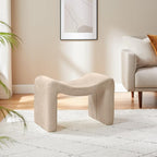 Modern Boucle Ottoman, Vanity Stool Chair, Foot Stool with Wooden Legs Sofa Bench Footstool Extra Seat for Vanity, Makeup Room, Living Room, Entryway, Set 2, Camel