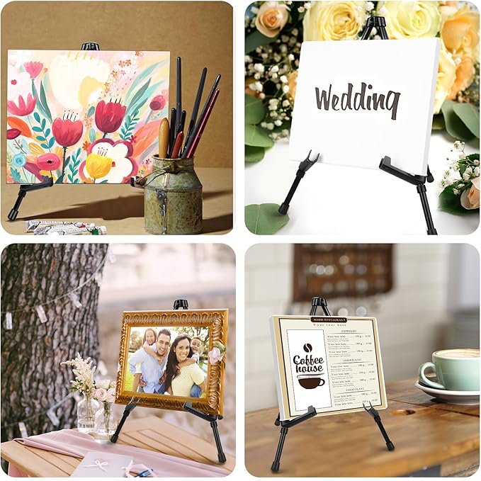 AROIC 12 Pack 14'' Tabletop Easels, Black Steel Table Top Easels for Display, Adjustable Portable Table Top Easel for Paintings, Signs, Posters,Frame Pictures(with 12 Bags)
